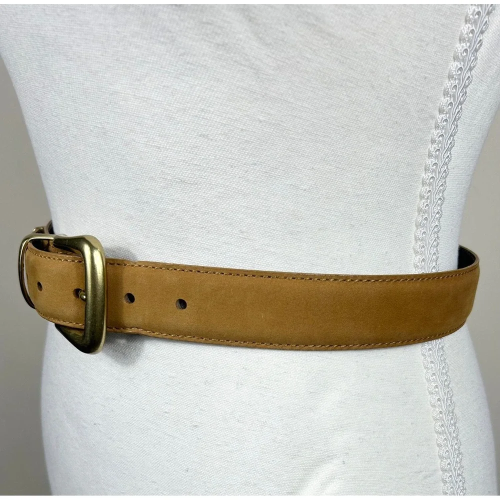 Lejon Belt Women S Tan Nubuck Leather Nordstrom Brass Buckle Tip USA VTG 80s 90s